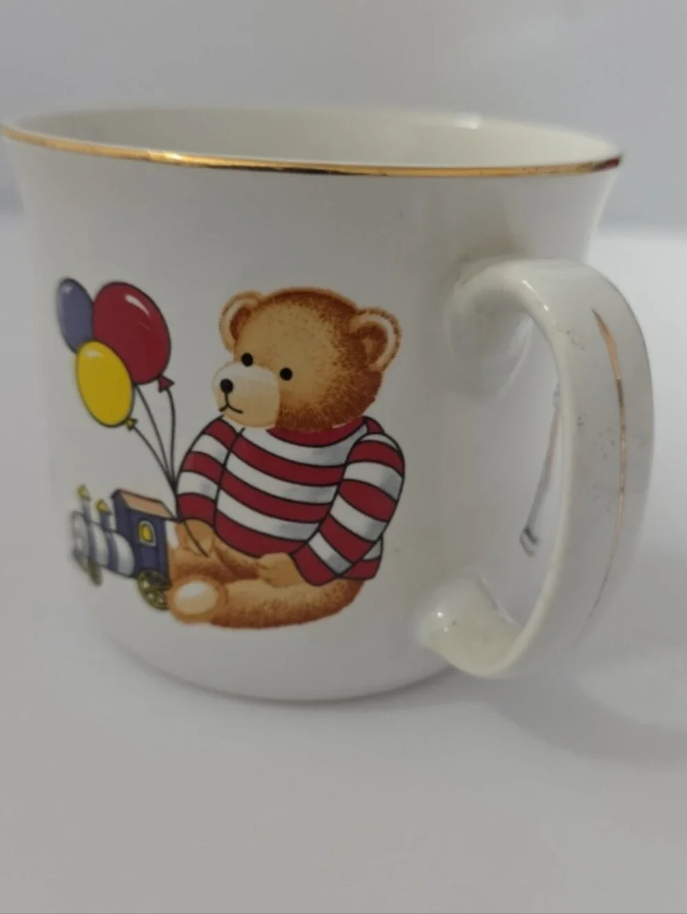 Vintage Teddy Bear Double Handle Ceramic Child Mug Nursery Baby Training Cup